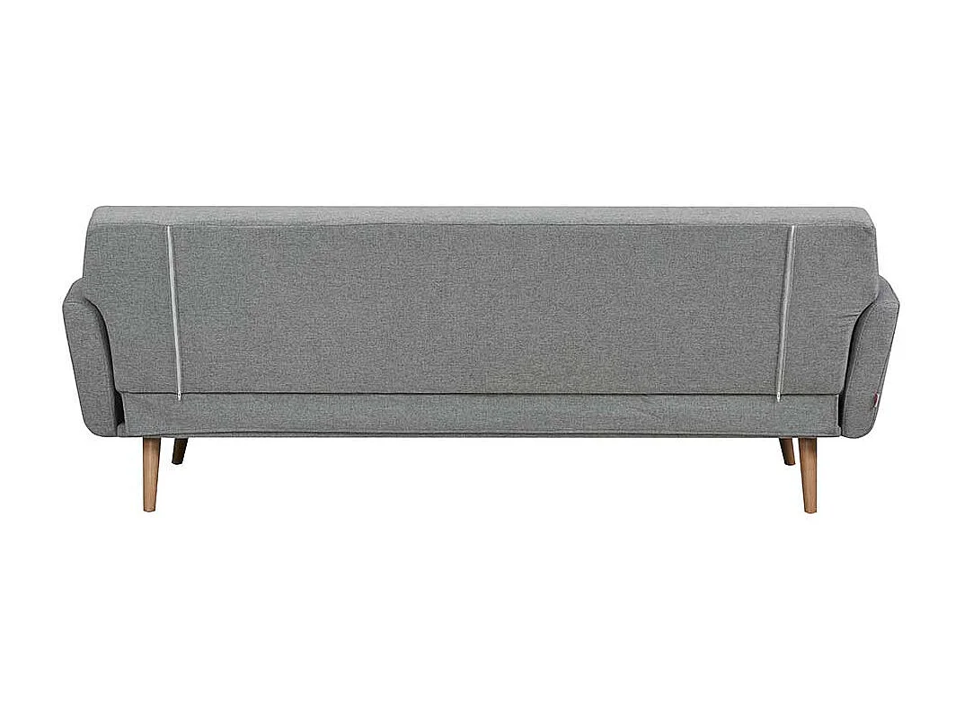 Funktions Sofa in Hellgrau und Holz Naturfarben Rücken Klappmechanik