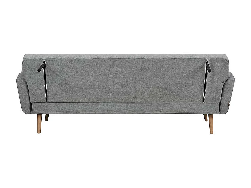 Funktions Sofa in Hellgrau und Holz Naturfarben Rücken Klappmechanik