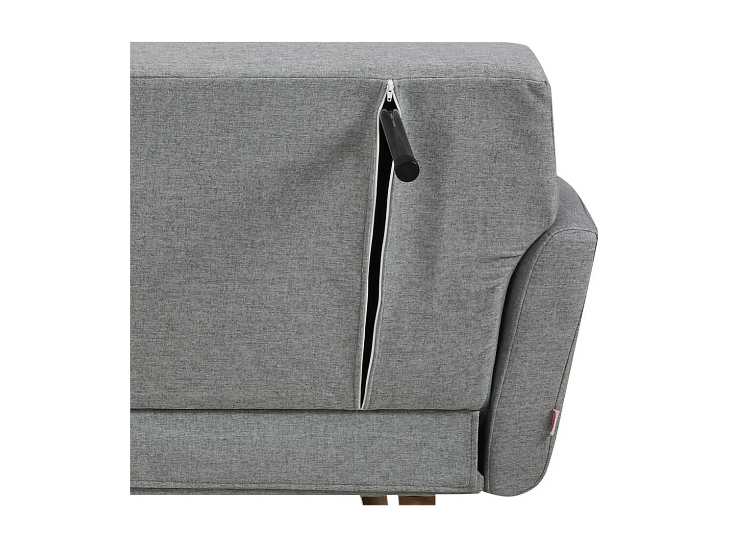 Funktions Sofa in Hellgrau und Holz Naturfarben Rücken Klappmechanik