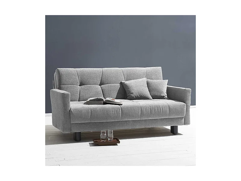 Schlafsofa in Grau Flachgewebe abklappbaren Arnlehnen
