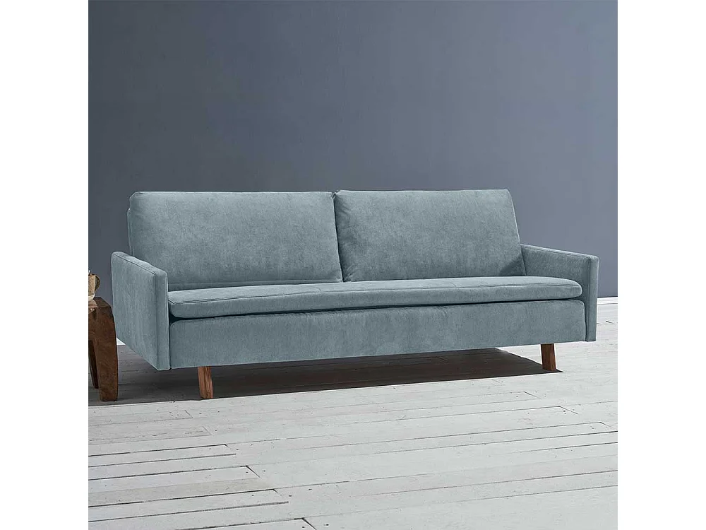 2er Schlafsofa hellblau in modernem Design Microvelour
