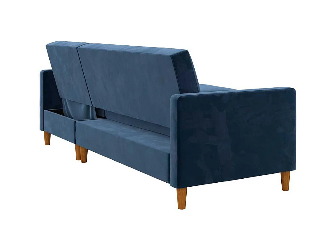 Ecksofa Samt Bezug blau mit Schlaffunktion Bettkasten