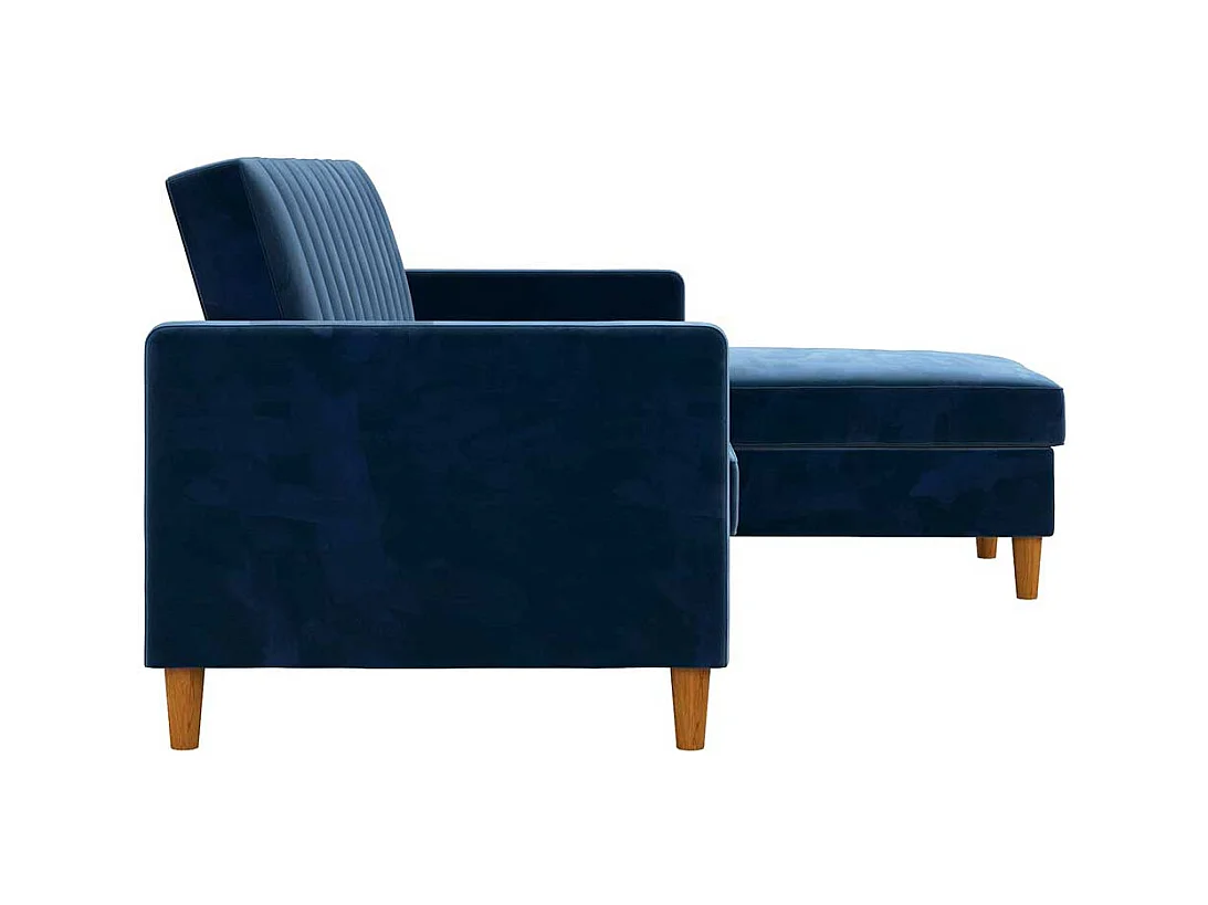 Ecksofa Samt Bezug blau mit Schlaffunktion Bettkasten