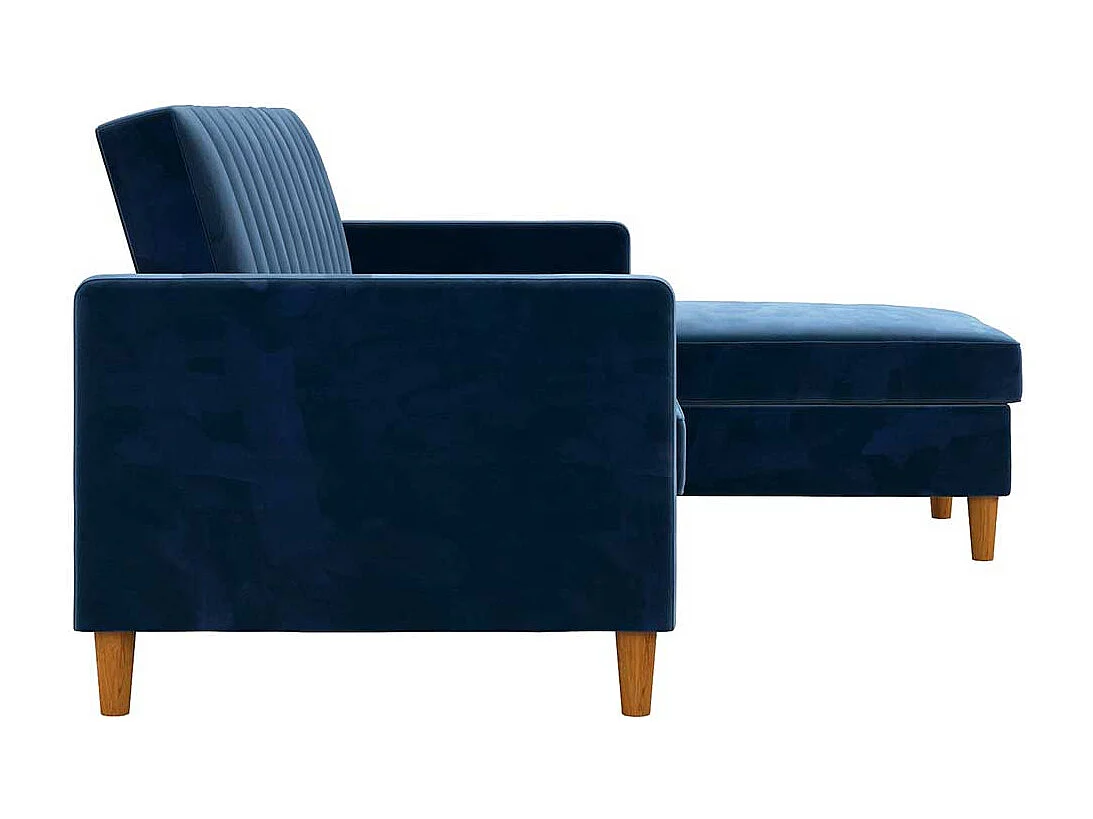 Ecksofa Samt Bezug blau mit Schlaffunktion Bettkasten