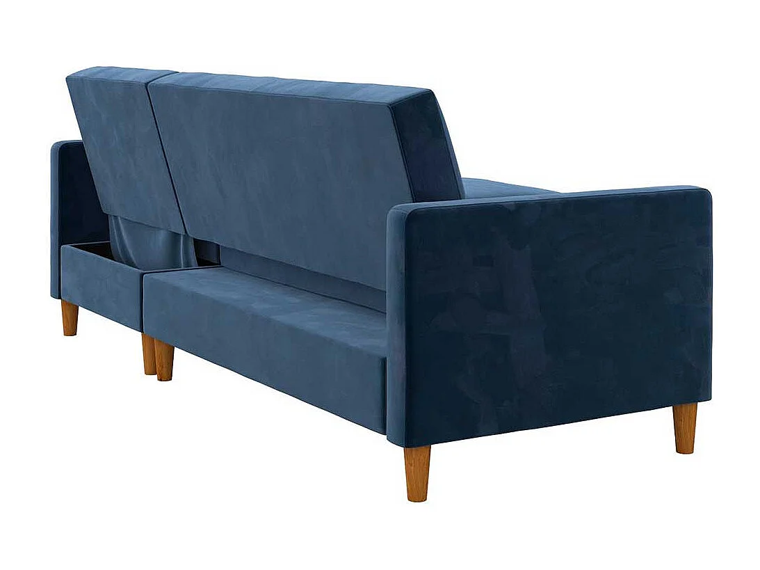 Ecksofa Samt Bezug blau mit Schlaffunktion Bettkasten