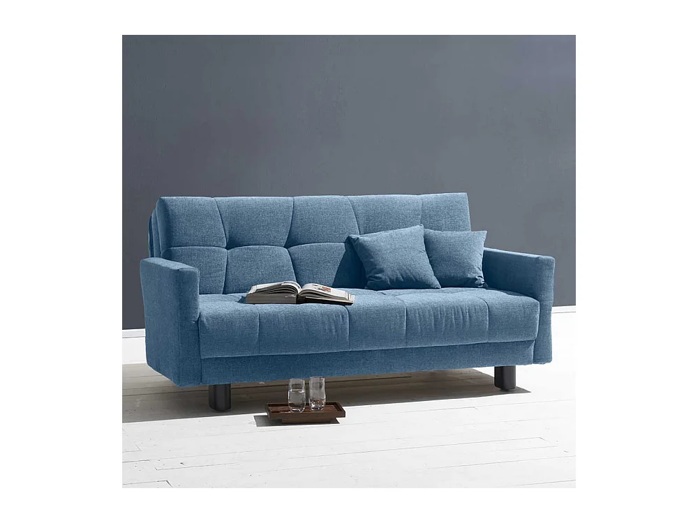 Ausziehsofa in Blau Flachgewebe verstellbaren Armlehnen