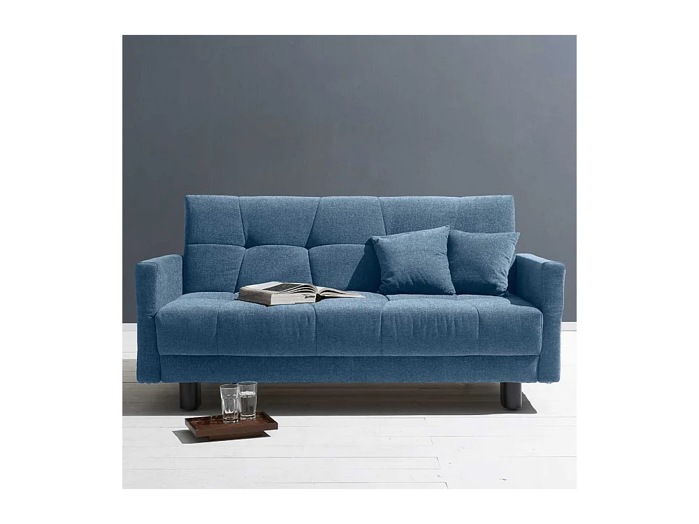 Ausziehsofa in Blau Flachgewebe verstellbaren Armlehnen