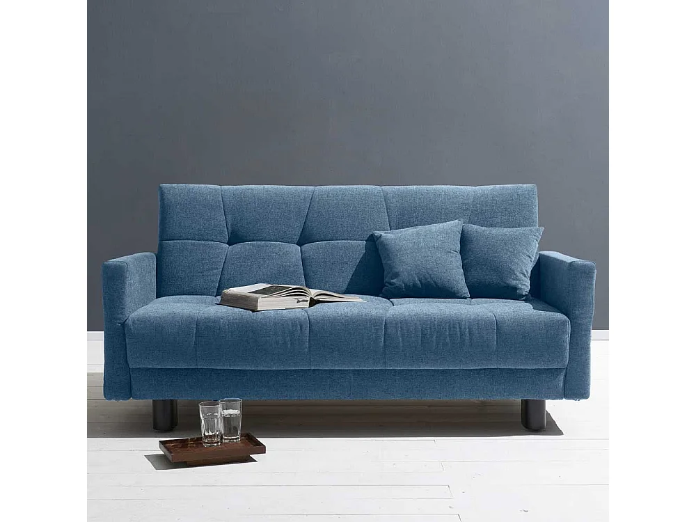 Ausziehsofa in Blau Flachgewebe verstellbaren Armlehnen