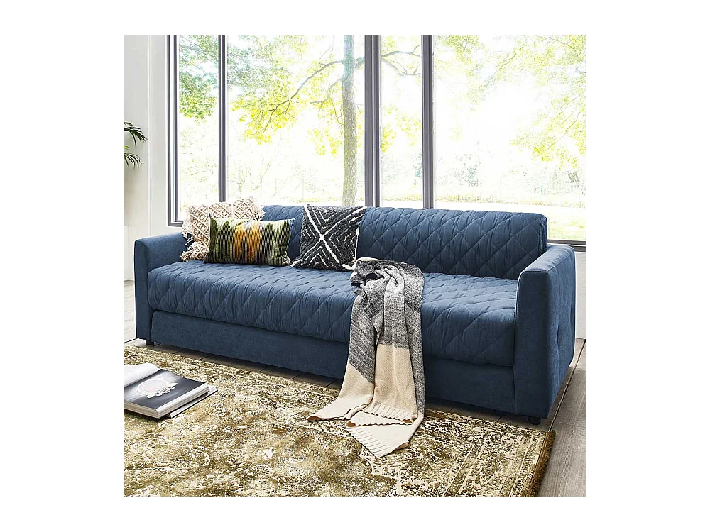 Zweisitzer Schlafsofa in Blau Taschenfederkern