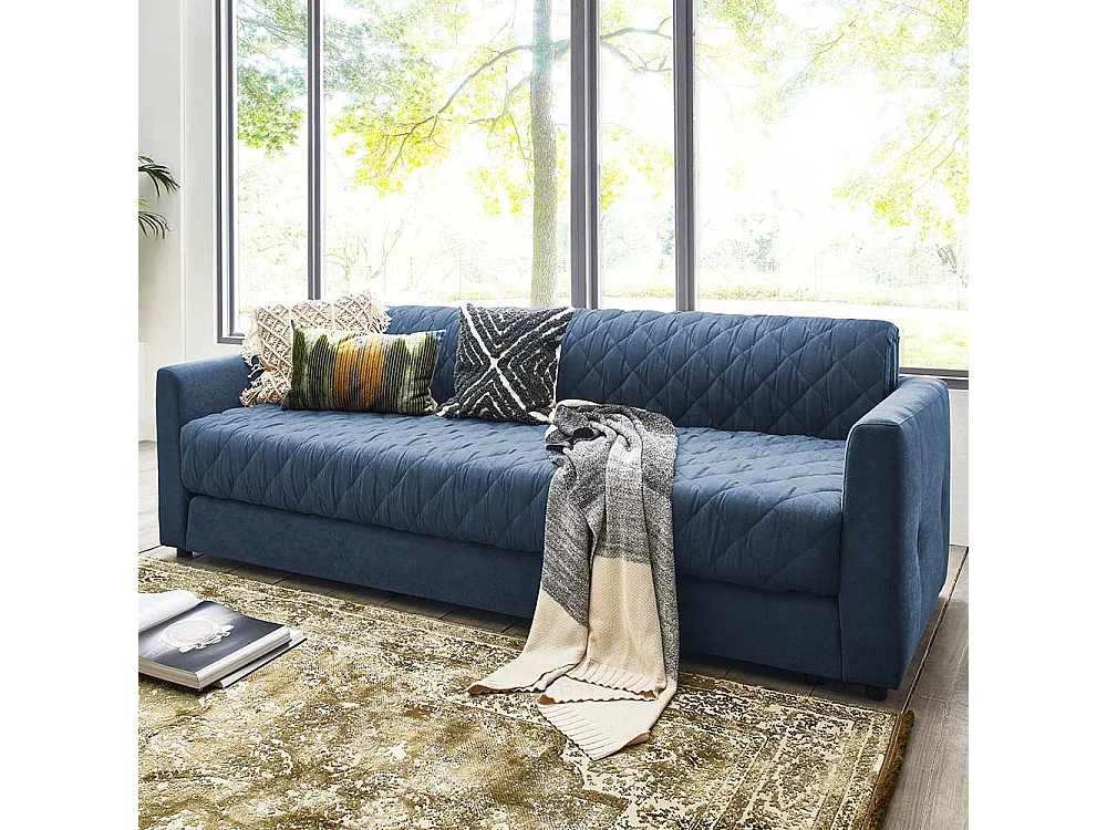 Zweisitzer Schlafsofa in Blau Taschenfederkern