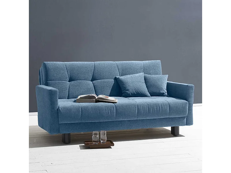 Ausziehsofa in Blau Flachgewebe verstellbaren Armlehnen