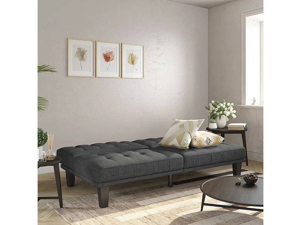 Zweisitzer Schlafsofa mit Rücken Klappmechanik Grau Stoff