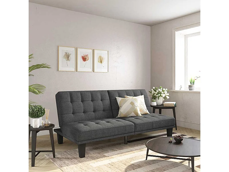 Zweisitzer Schlafsofa mit Rücken Klappmechanik Grau Stoff