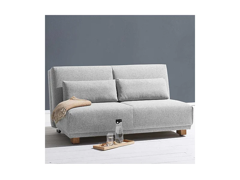 Zweiersofa in Hellgrau Stoff Schlaffunktion