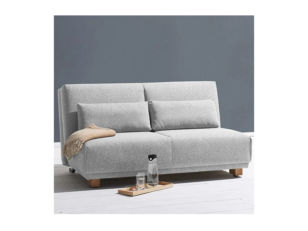 Zweiersofa in Hellgrau Stoff Schlaffunktion