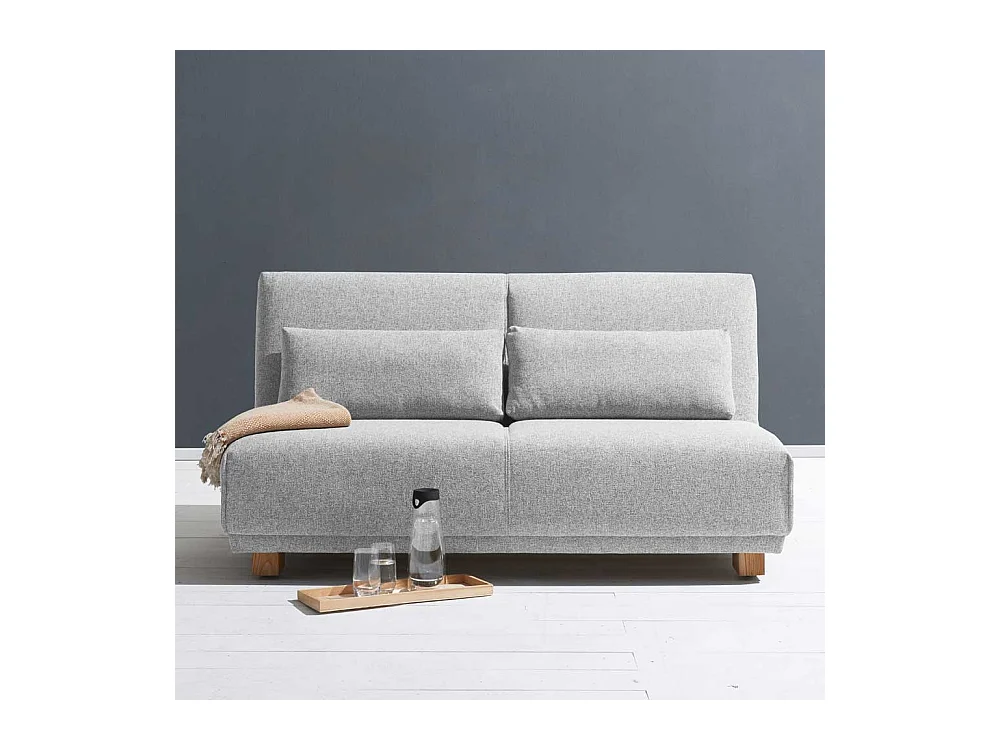 Zweiersofa in Hellgrau Stoff Schlaffunktion