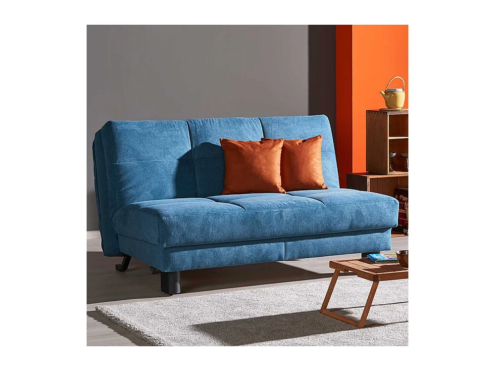 Klappcouch in Petrol Kissen in Orange