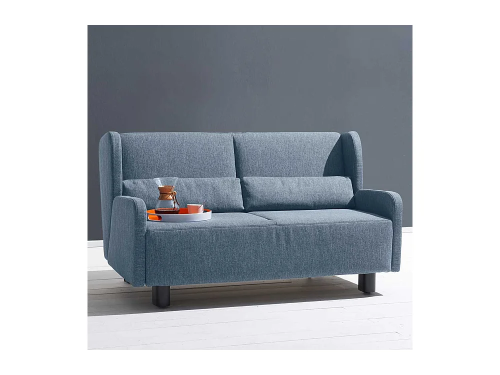 Zweier Sofa in Blau Webstoff Schlaffunktion