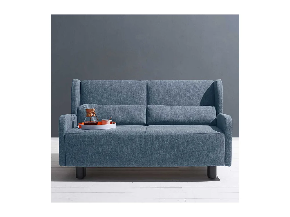 Zweier Sofa in Blau Webstoff Schlaffunktion