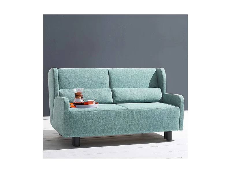 Schlafcouch in Petrol Webstoff modern