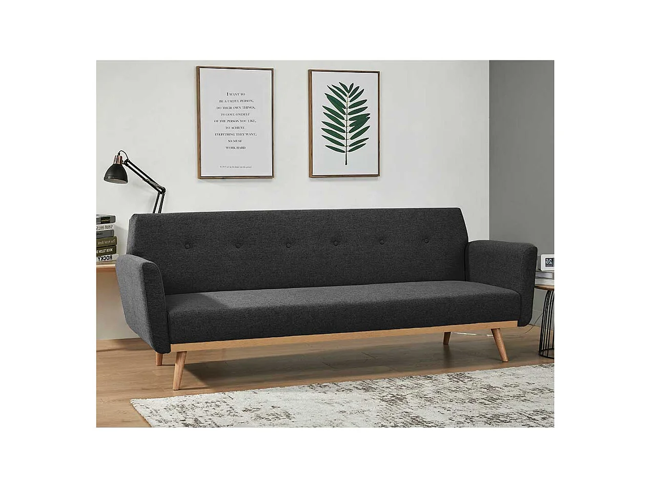 Funktions Klappsofa in Schwarz und Holz Naturfarben Skandi Design