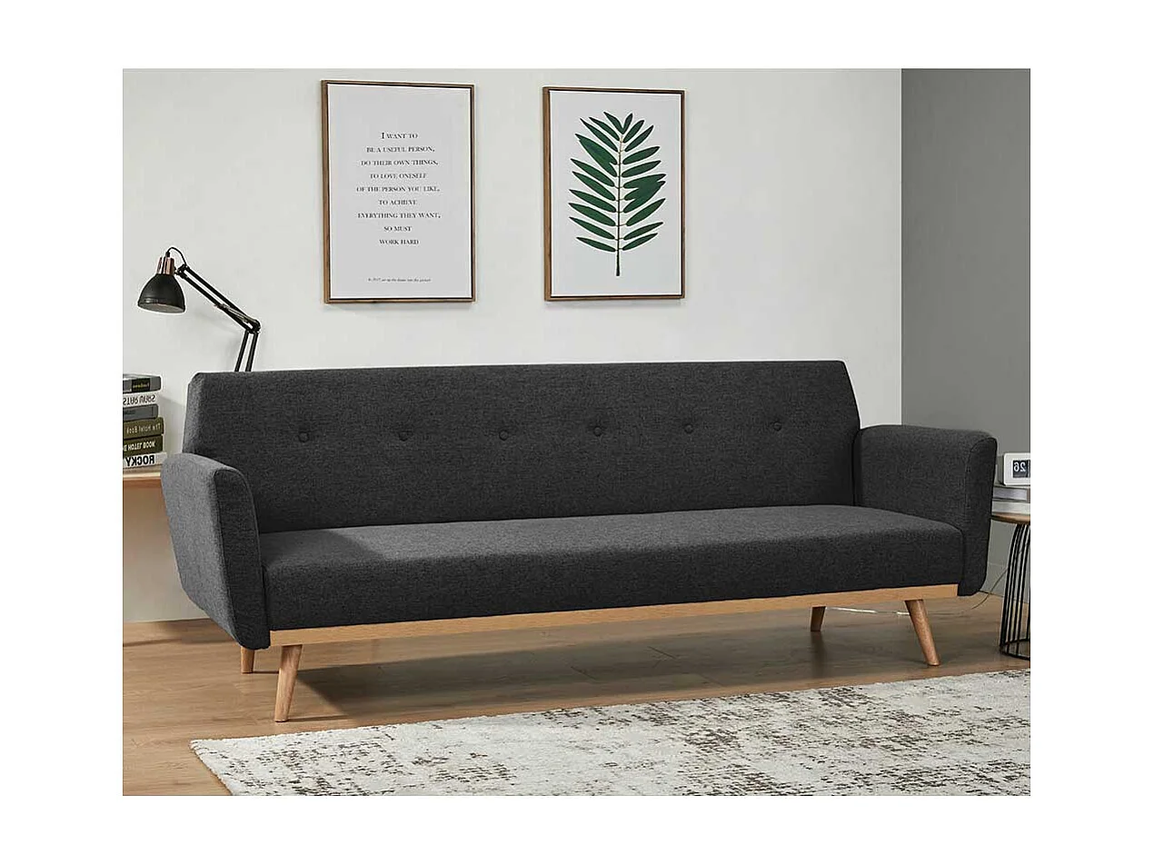 Funktions Klappsofa in Schwarz und Holz Naturfarben Skandi Design