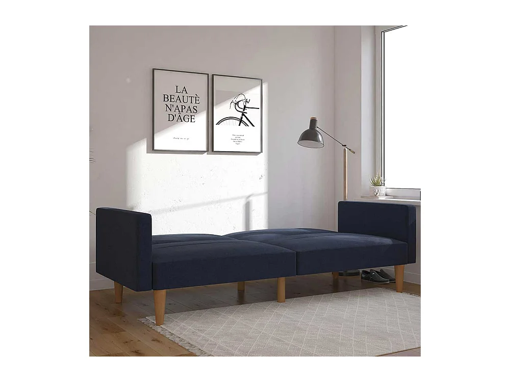 Ausklappbares Sofa Retrostil in Dunkelblau Fußgestell aus Holz