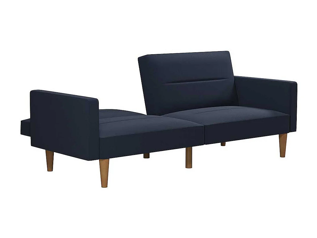 Ausklappbares Sofa Retrostil in Dunkelblau Fußgestell aus Holz