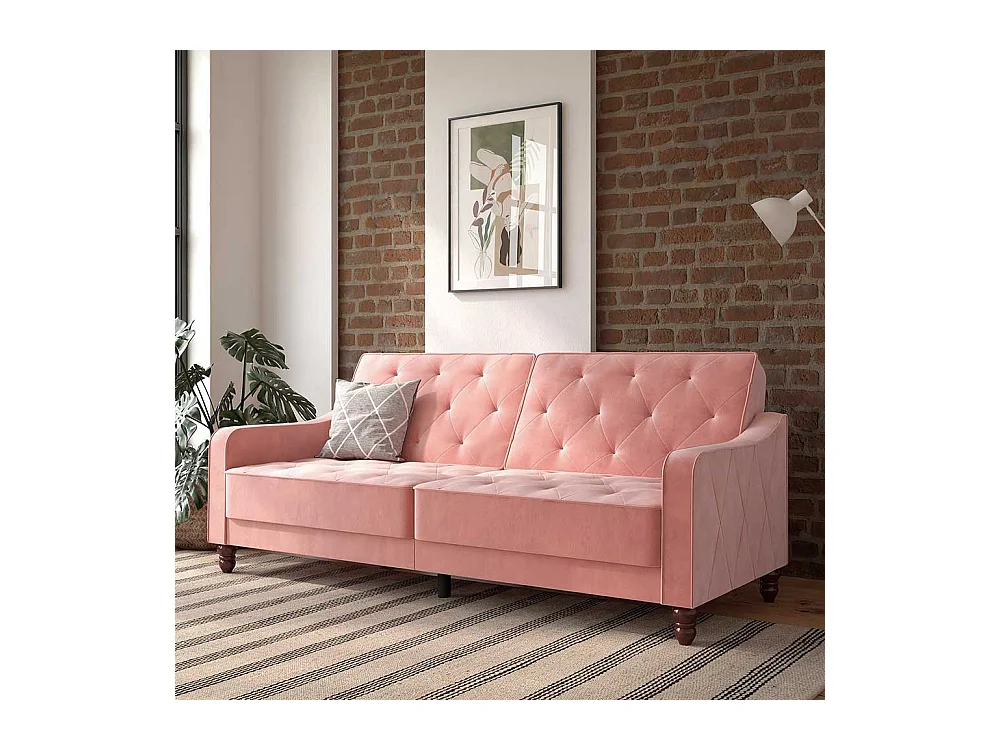 Zweisitzer Schlafsofa rosa aus Samt R�cken Klappmechanik