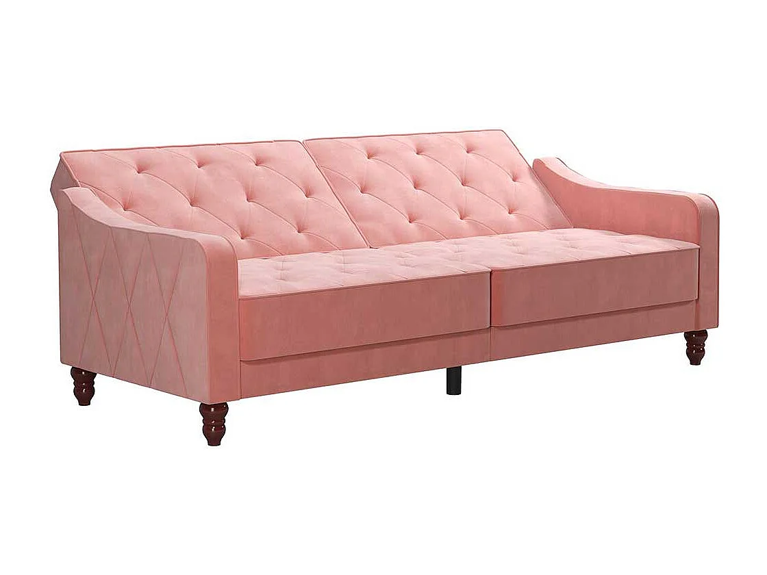 Zweisitzer Schlafsofa rosa aus Samt Rücken Klappmechanik