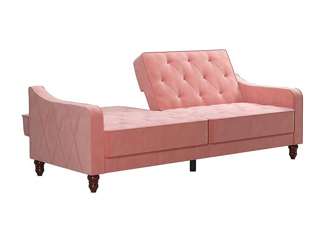 Zweisitzer Schlafsofa rosa aus Samt Rücken Klappmechanik