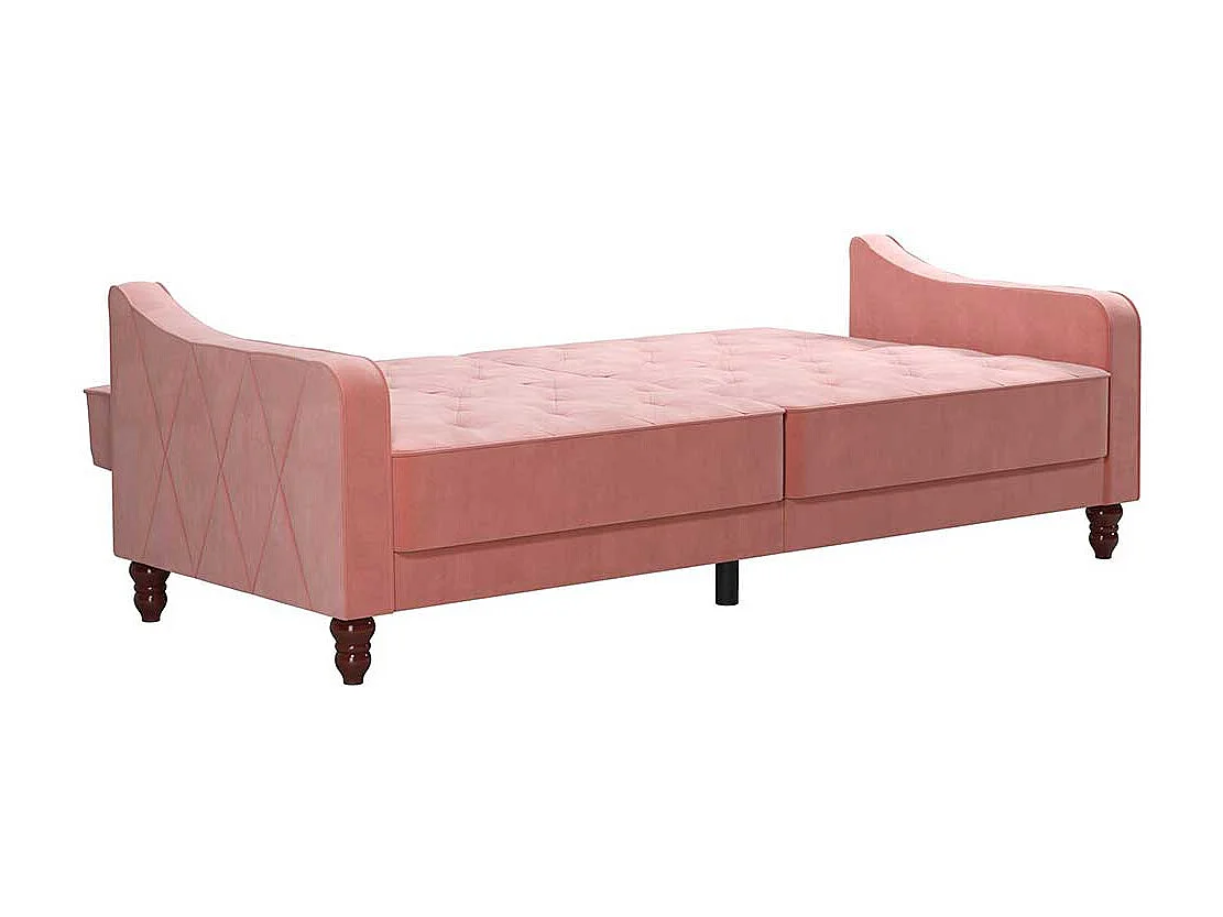 Zweisitzer Schlafsofa rosa aus Samt Rücken Klappmechanik
