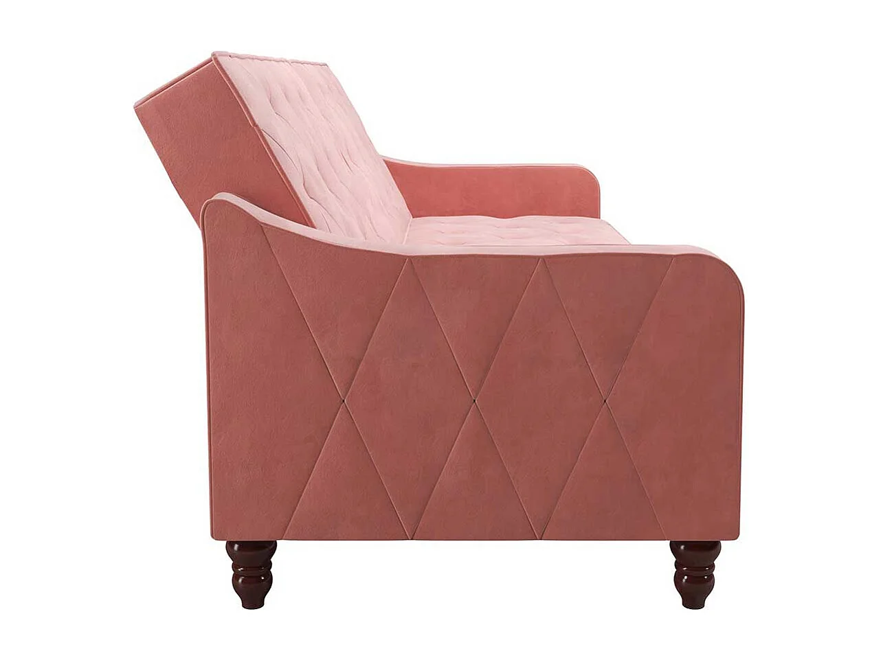 Zweisitzer Schlafsofa rosa aus Samt Rücken Klappmechanik