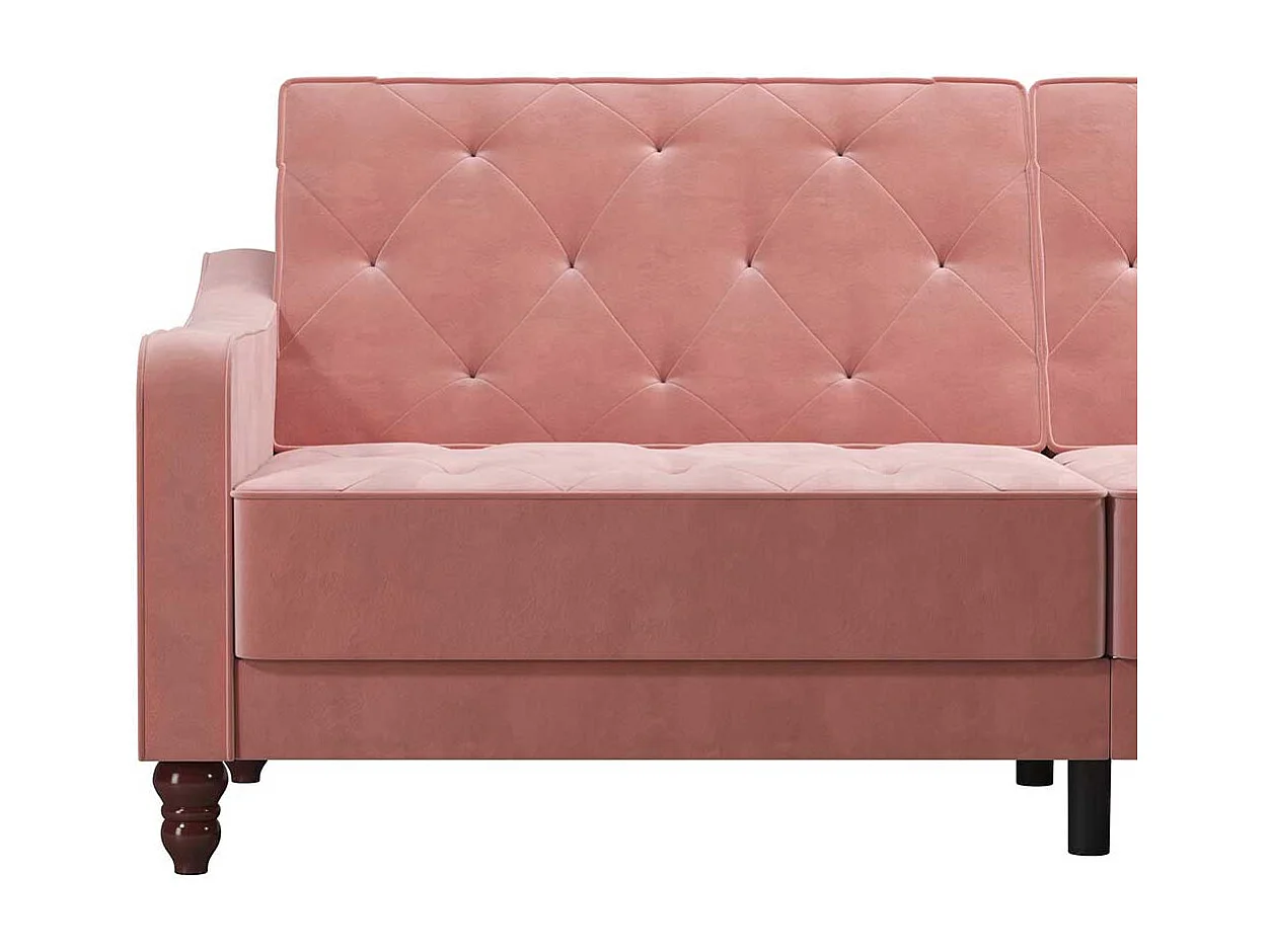 Zweisitzer Schlafsofa rosa aus Samt Rücken Klappmechanik