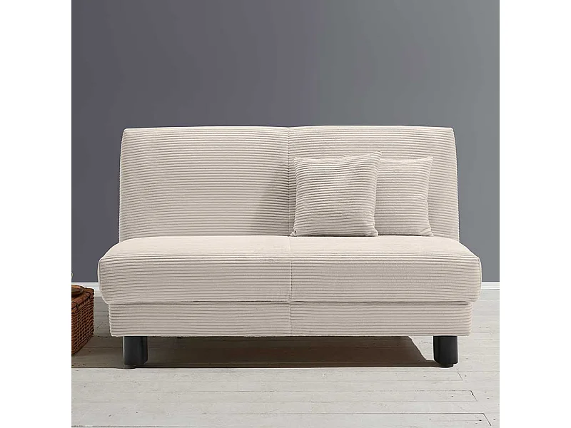 Zweisitzer Schlafsofa in Beige Cord Vierfußgestell aus Metall