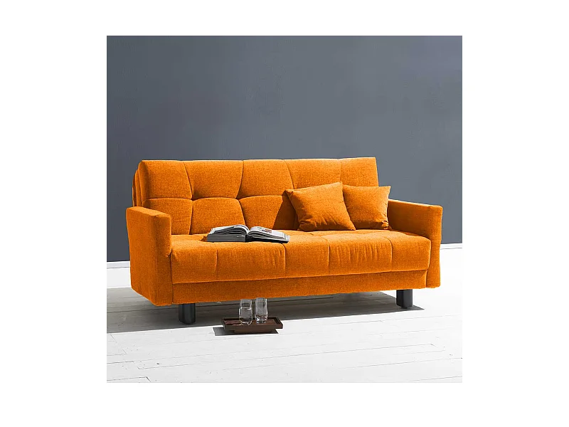 Design Sofa in Gelb Flachgewebe Schlaffunktion