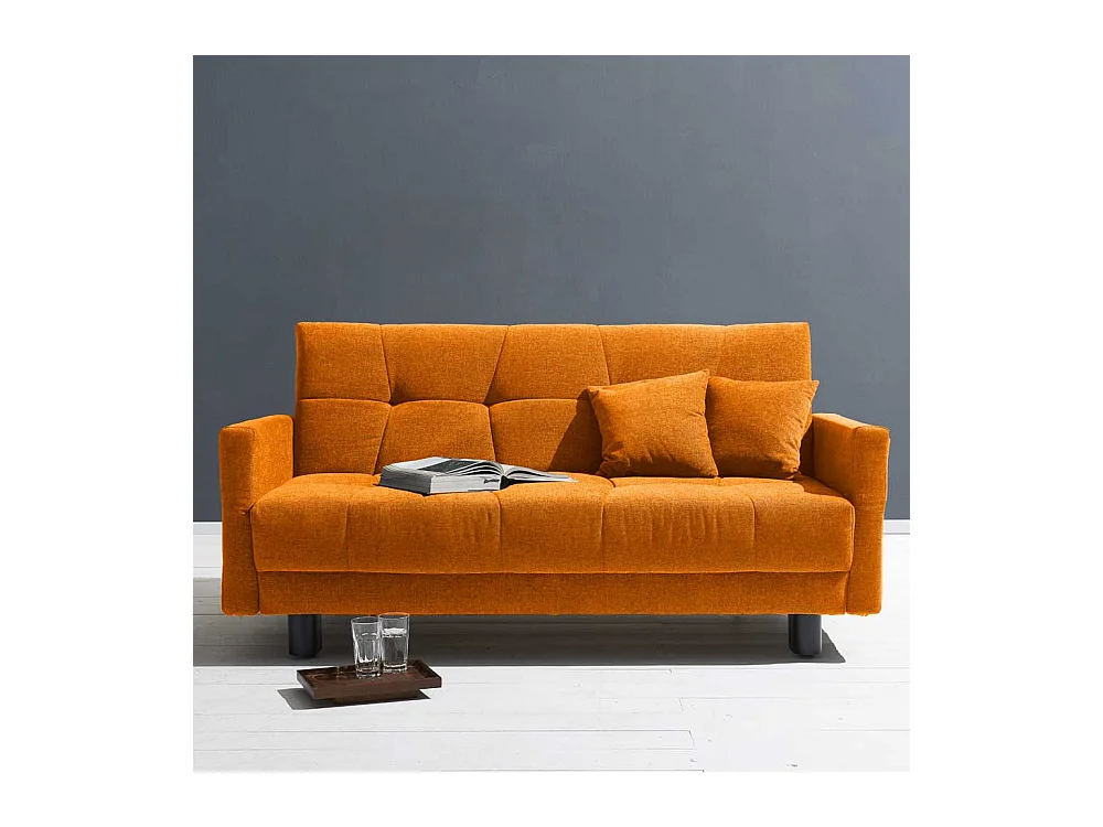 Design Sofa in Gelb Flachgewebe Schlaffunktion
