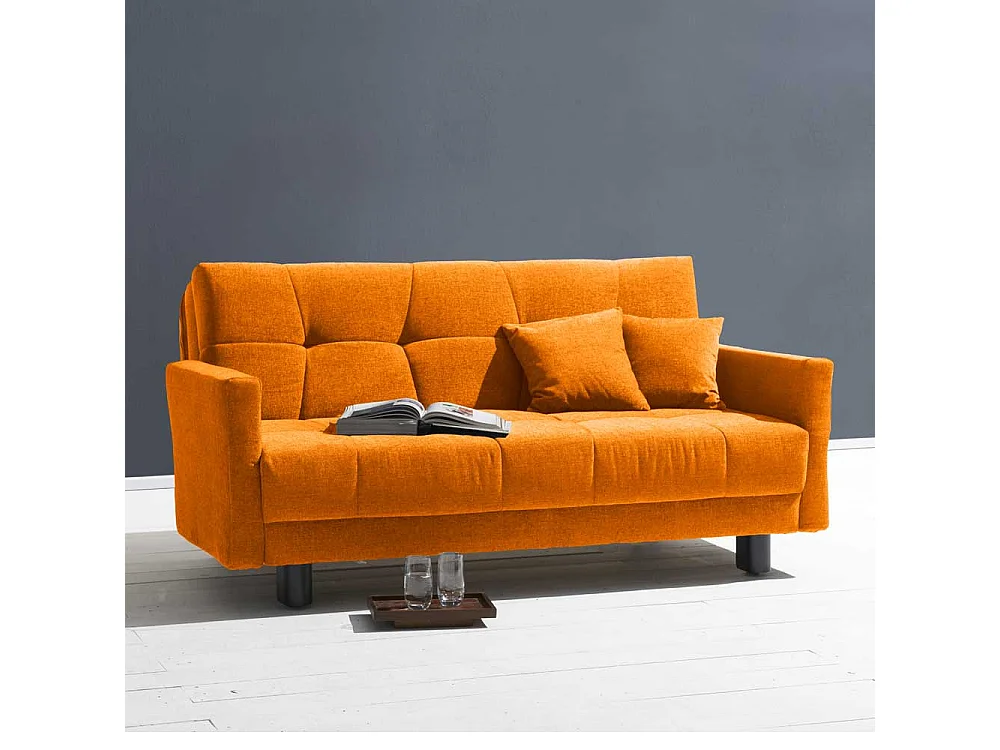 Design Sofa in Gelb Flachgewebe Schlaffunktion