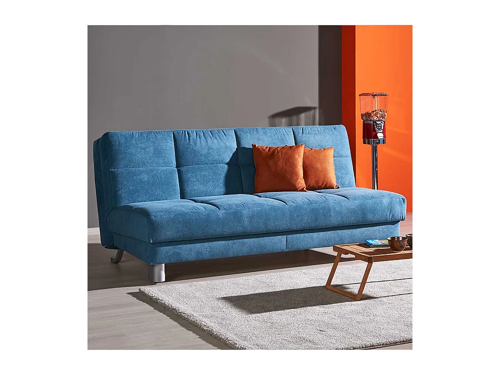 Schlafcouch in Petrol Webstoff klappbar