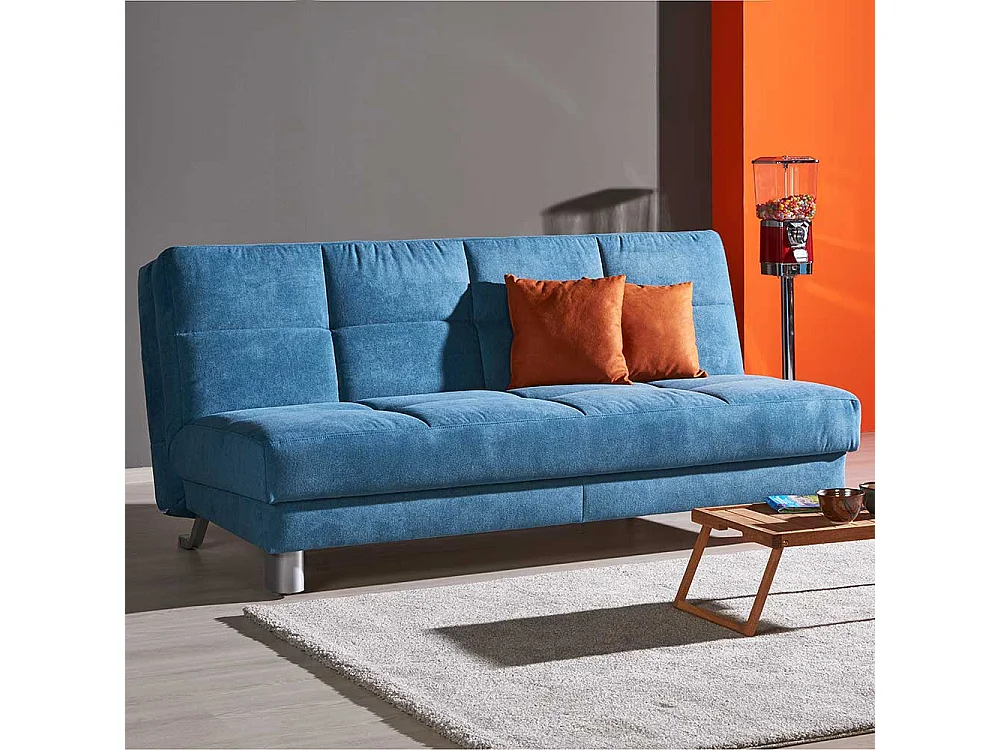 Schlafcouch in Petrol Webstoff klappbar