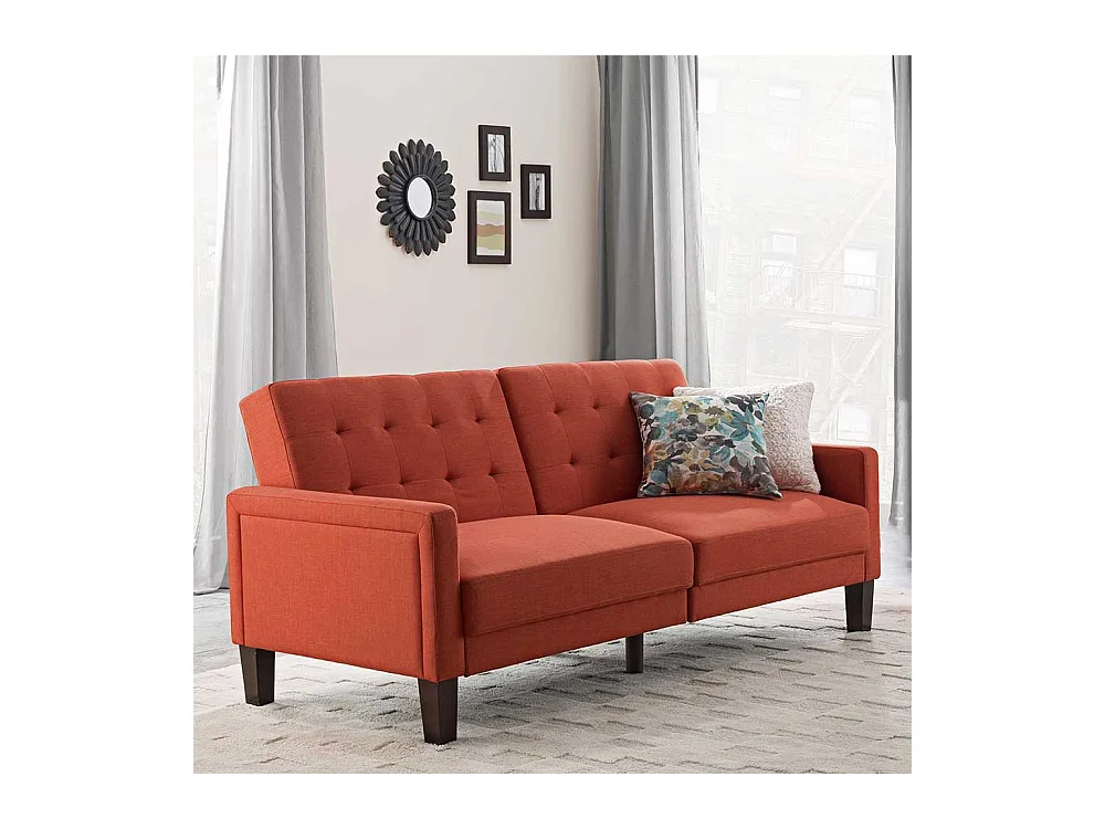 Ausklappbares Sofa Retro in Ziegel Rot 200 cm breit - 88 cm tief