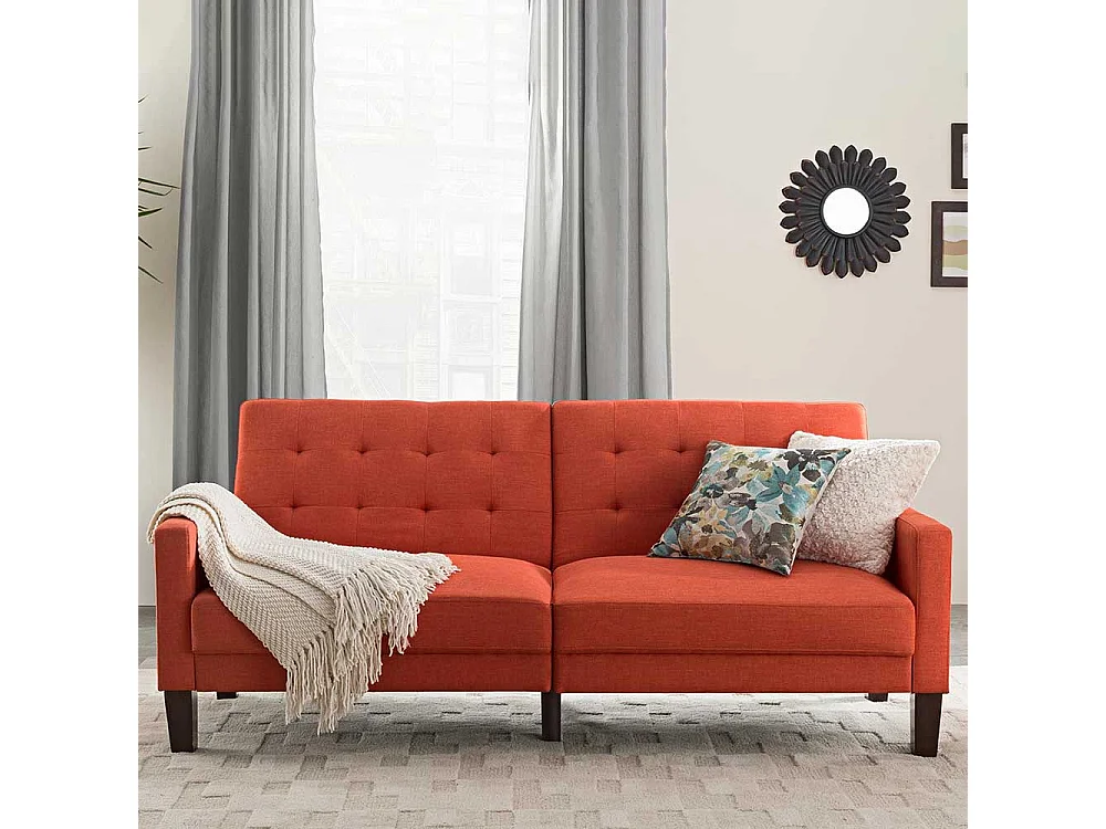 Ausklappbares Sofa Retro in Ziegel Rot 200 cm breit - 88 cm tief