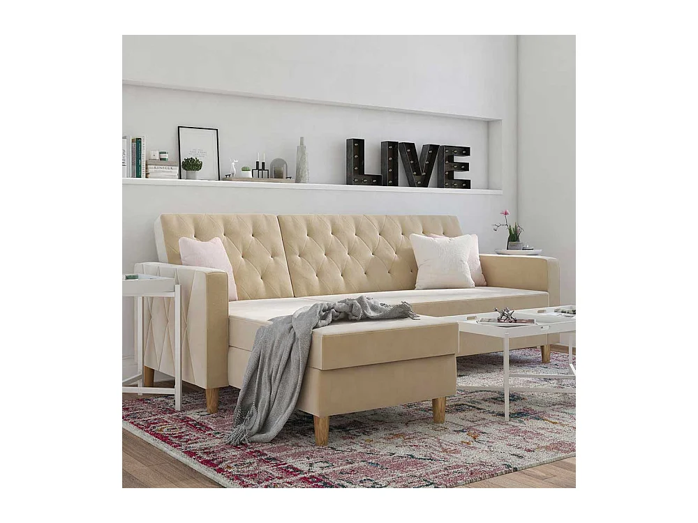 Ecksofa Samt Cremefarben mit R�cken Klappmechanik 213 cm breit