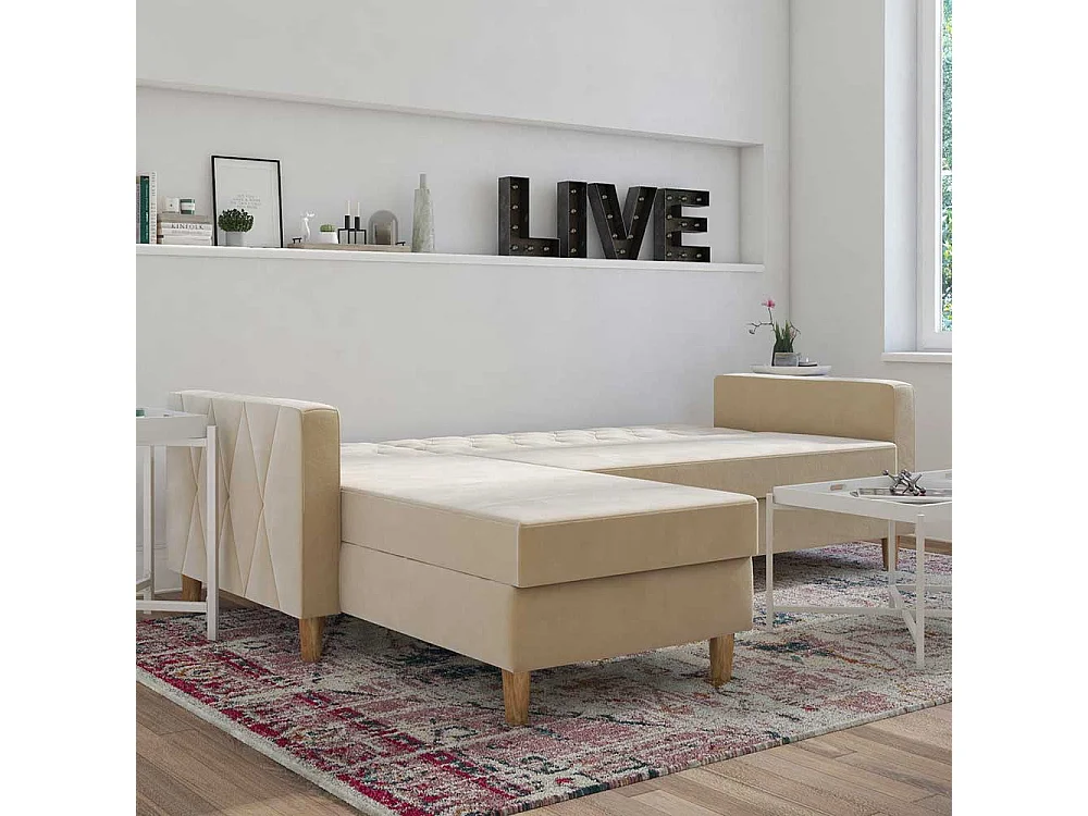 Ecksofa Samt Cremefarben mit Rücken Klappmechanik 213 cm breit