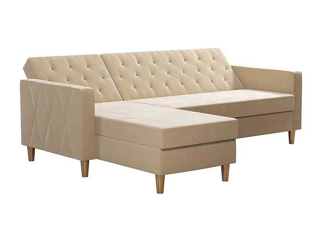 Ecksofa Samt Cremefarben mit Rücken Klappmechanik 213 cm breit
