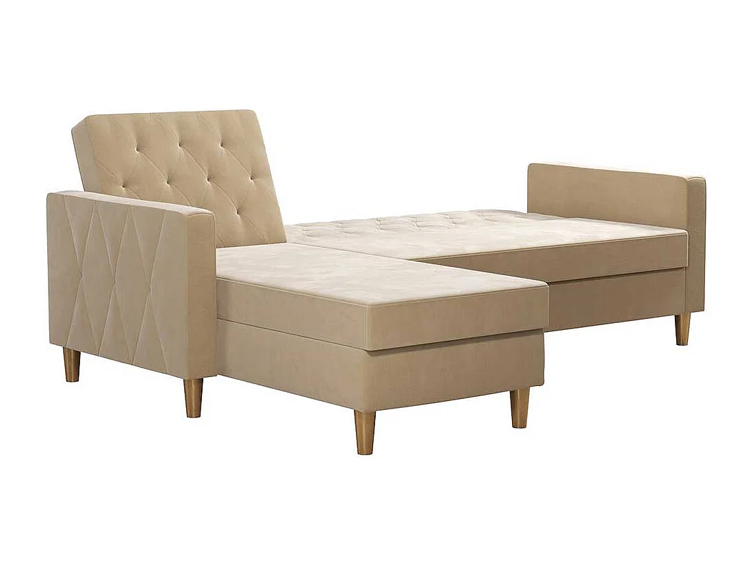 Ecksofa Samt Cremefarben mit Rücken Klappmechanik 213 cm breit