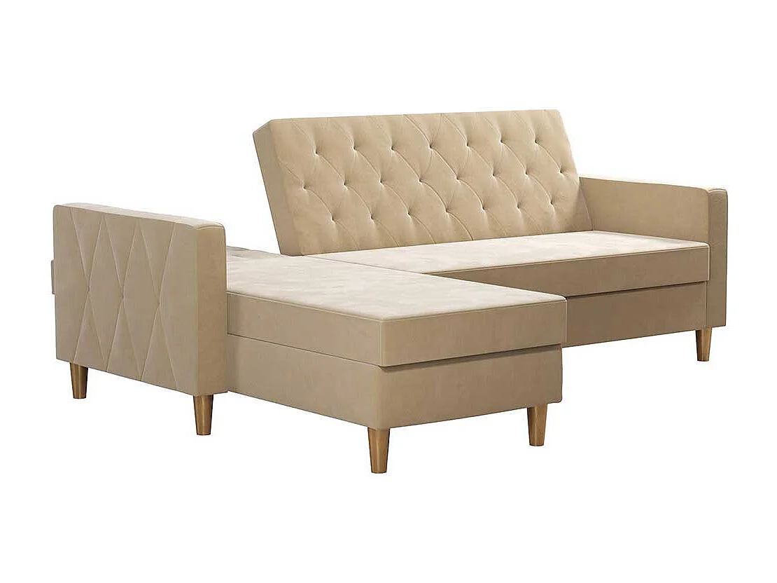 Ecksofa Samt Cremefarben mit Rücken Klappmechanik 213 cm breit