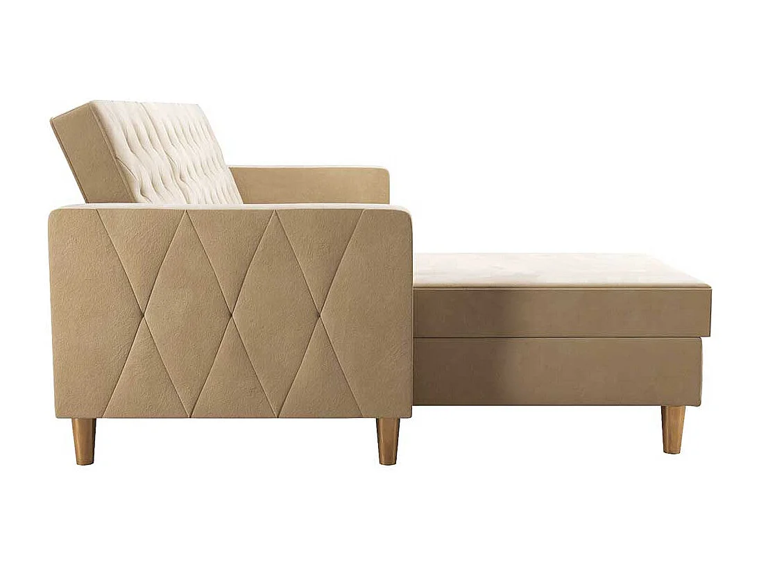 Ecksofa Samt Cremefarben mit Rücken Klappmechanik 213 cm breit