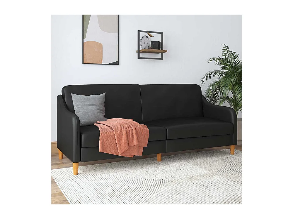 Schwarzes Kunstleder Sofa mit Schlaffunktion 195 cm breit