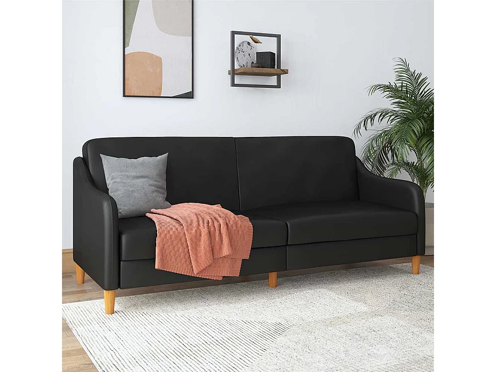 Schwarzes Kunstleder Sofa mit Schlaffunktion 195 cm breit